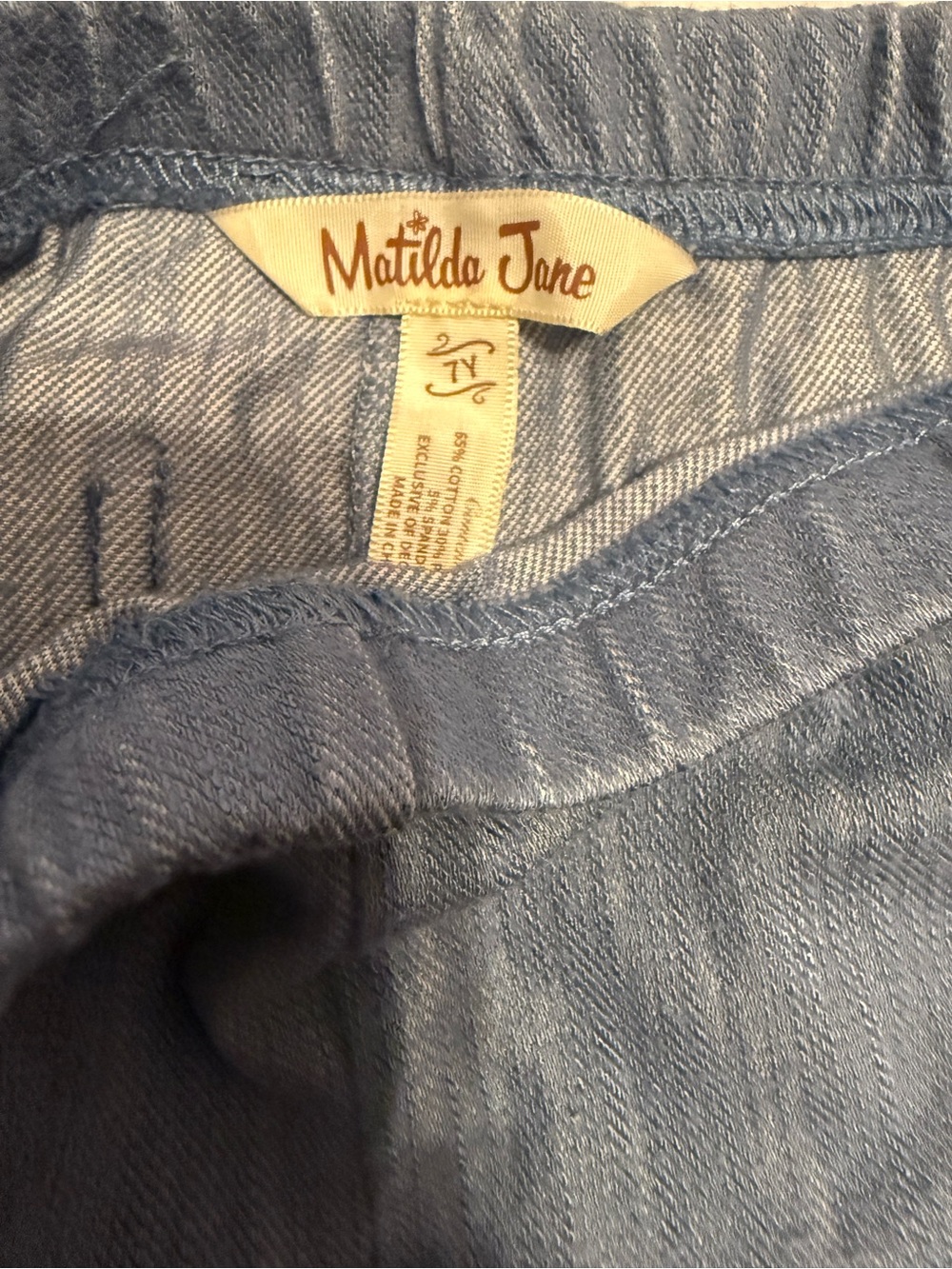 Matilda Jane Blue Denim Ruffle Hem Girls Shorts sz. 7 - Picture 3 of 3